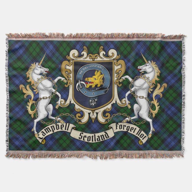Campbell Clan Badge & Tartan Throw Blanket (Front)