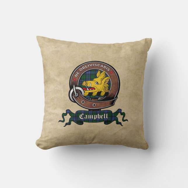 Campbell Clan Badge & Tartan Throw Pillows (Front)