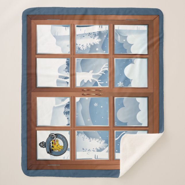 Campbell Clan Badge Winter Scene Medium Sherpa Blanket (Front)