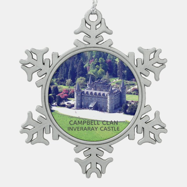 Campbell Clan's Inveraray Castle Scotland Snowflake Pewter Christmas Ornament (Front)