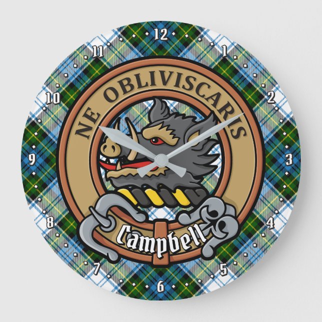 Campbell Crest over Dress Tartan Large Clock (Front)
