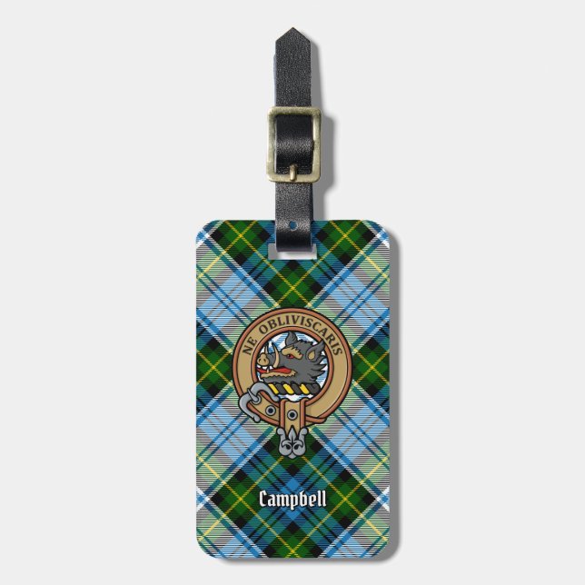 Campbell Crest over Dress Tartan Luggage Tag (Front Vertical)