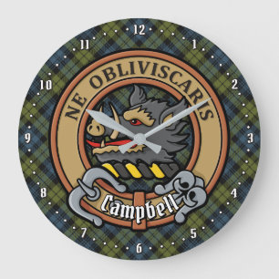 Campbell Crest over Tartan Large Clock