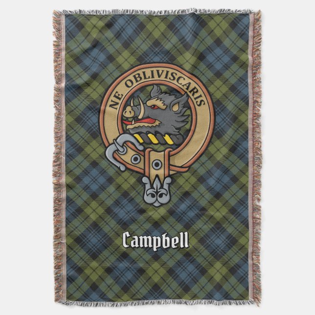 Campbell Crest over Tartan Throw Blanket (Front Vertical)
