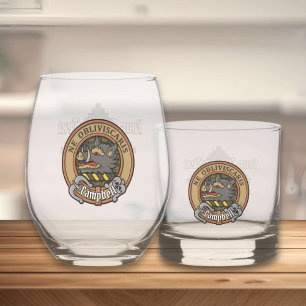 Campbell Crest over Tartan Whiskey Glass