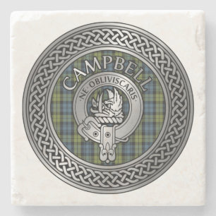 Campbell Crest & Tartan Knot Stone Coaster