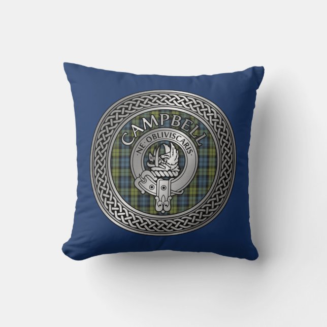 Campbell Crest & Tartan Knot Throw Pillow (Front)