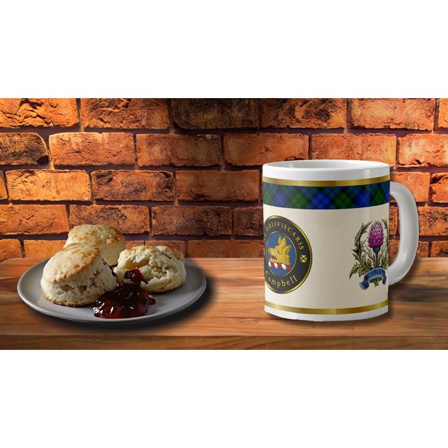 Campbell Crest & Tartan w/Thistle Personalised Large Coffee Mug (Creator Uploaded)