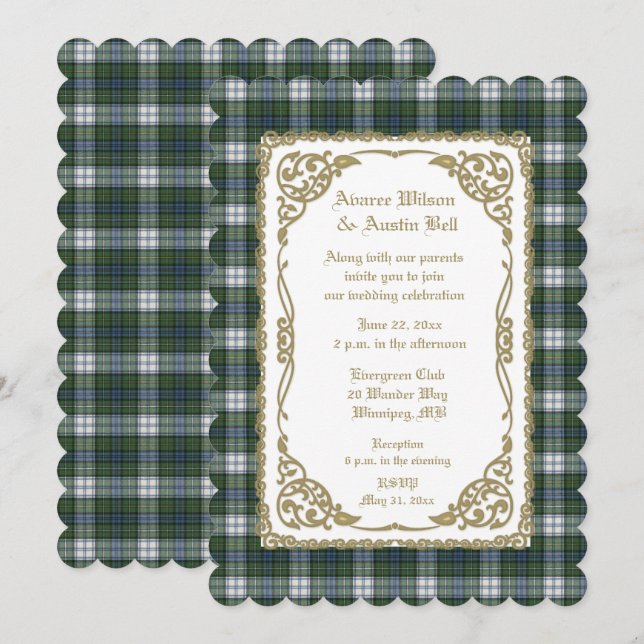 Campbell Dress Ancient Tartan With Gold Frame  Invitation (Front/Back)