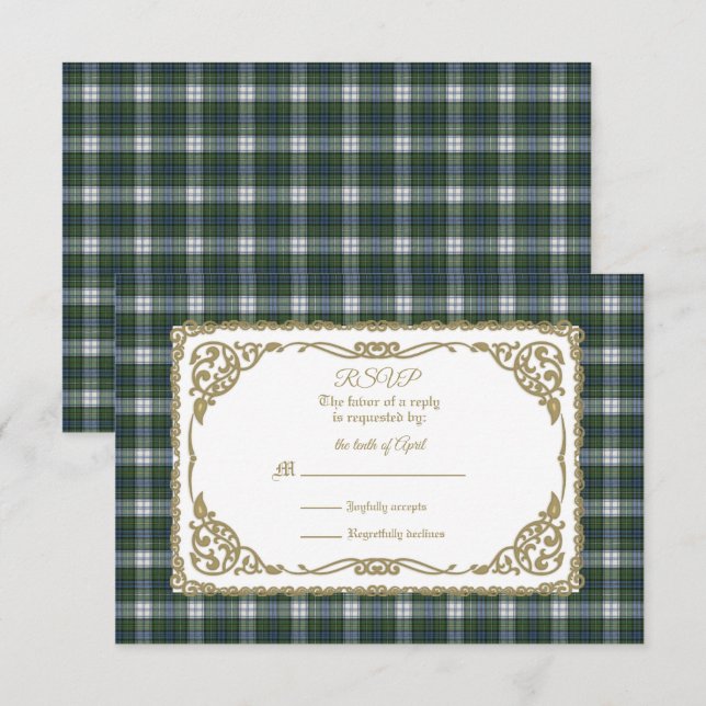 Campbell Dress Ancient Tartan With Gold Frame  RSVP Card (Front/Back)