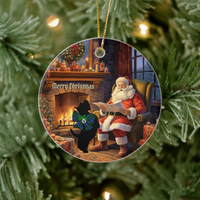 Campbell Scottie Dog & Santa Personalised  Ceramic Ornament (Tree)