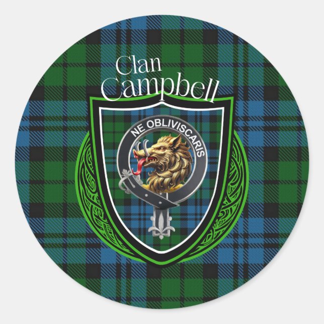 Campbell Scottish Clan Tartan & Crest Classic Round Sticker (Front)