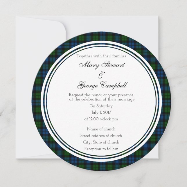 Campbell Scottish Wedding Round Invitation (Front)