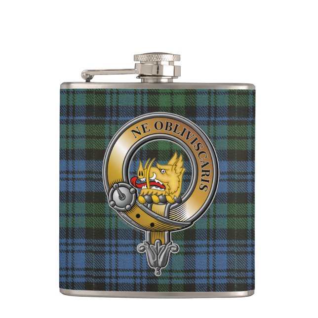 Campbell Tartan & Badge Hip Flask (Front)