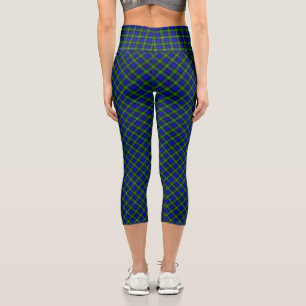 Campbell tartan blue green plaid capri leggings