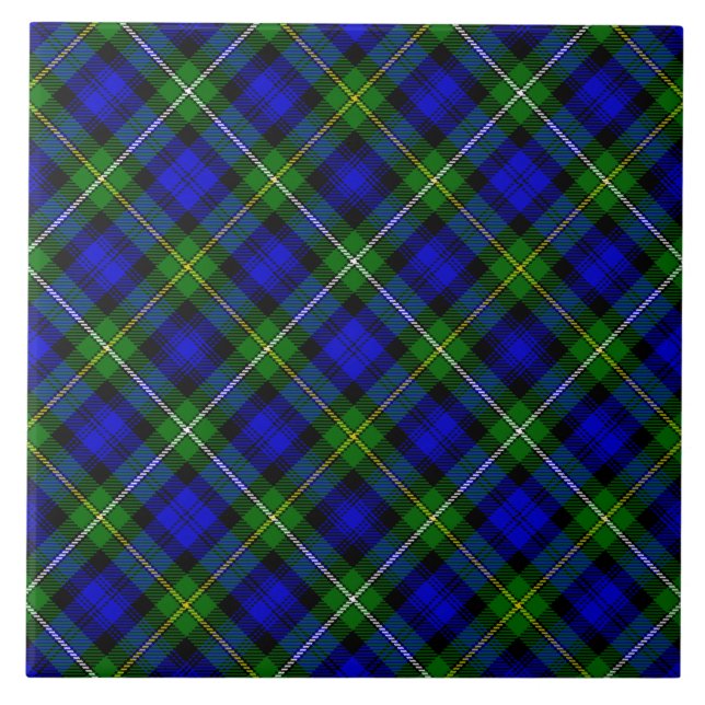 Campbell tartan blue green plaid tile (Front)