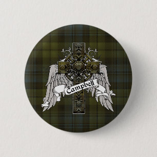 Campbell Tartan Cross 6 Cm Round Badge