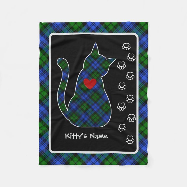 Campbell Tartan Kitty Personalised Fleece Blanket (Front)