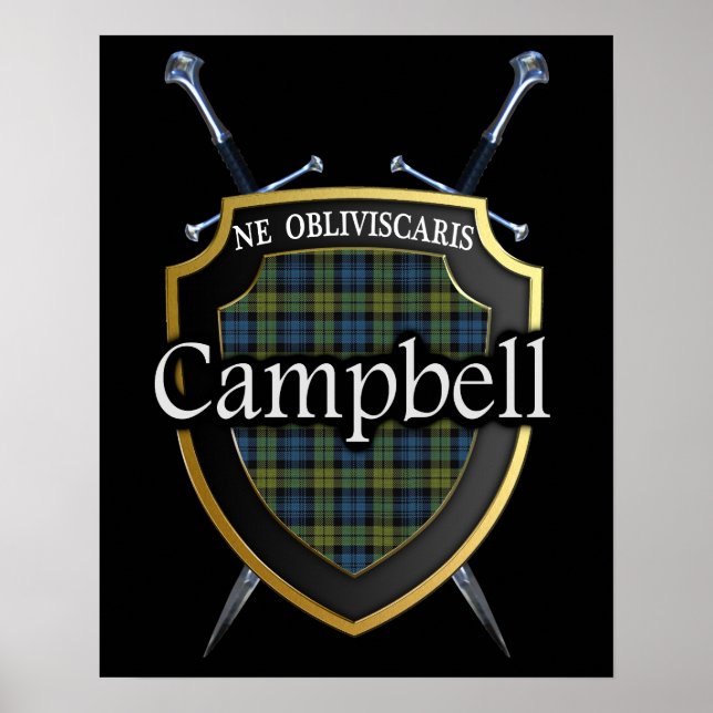 Campbell Tartan Scottish Shield & Swords Poster (Front)