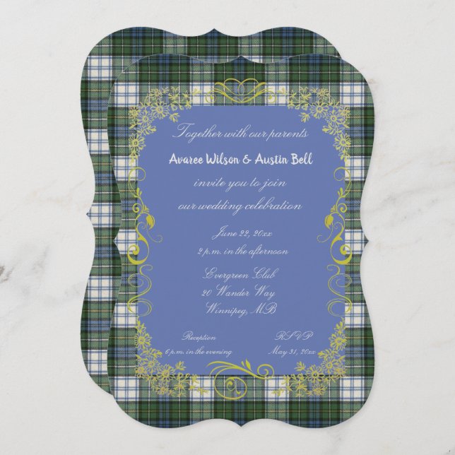 Campbell Tartan w/Gold Frame Invitation (Front/Back)