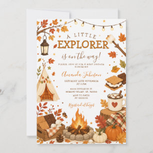 Camper A Little Explorer Baby Shower Fall Autumn Invitation