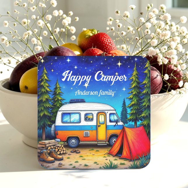 Camper Camping Blue Green Nature Watercolor Coaster (Creator Uploaded)