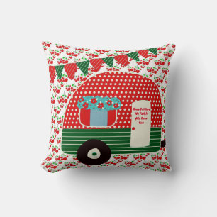 Camper Caravan Sayings Retro Red Green Custom Cushion