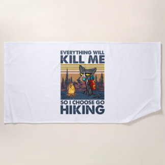 Camper Gift | Go Hiking With Cat Birthday Beach Towel