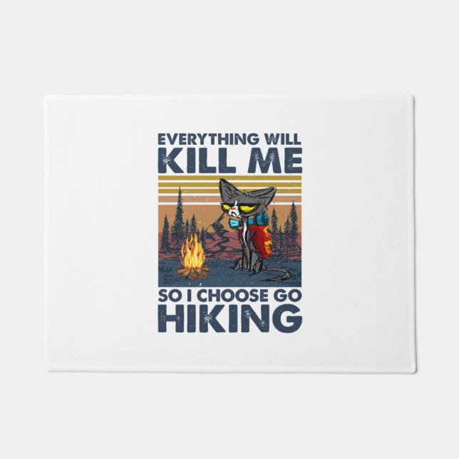 Camper Gift | Go Hiking With Cat Birthday Doormat (Front)