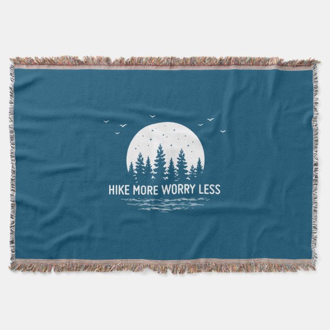 Camper Gift | Hike More Worry Less Birthday Throw Blanket (Front)