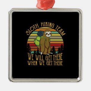 Camper Gift Vintage Sloth Hiking Team Birthday Metal Ornament