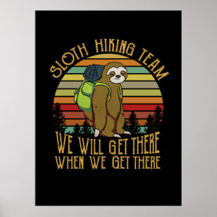 Camper Gift Vintage Sloth Hiking Team Birthday Poster