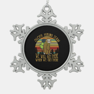 Camper Gift Vintage Sloth Hiking Team Birthday Snowflake Pewter Christmas Ornament