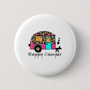 Camper Happy Summer Camp Camping Leopard Funny Gla 6 Cm Round Badge