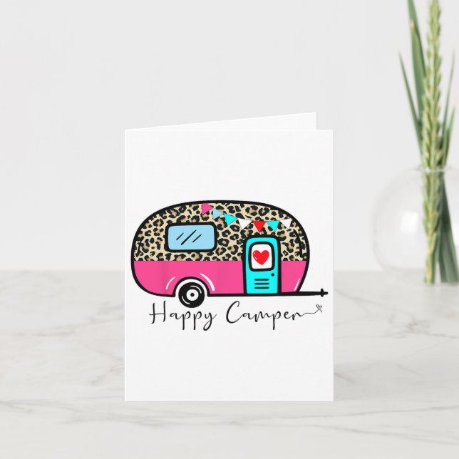 Camper Happy Summer Camp Camping Leopard Funny Gla Card (Front)