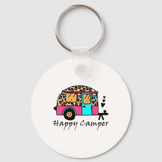 Camper Happy Summer Camp Camping Leopard Funny Gla Key Ring (Front)