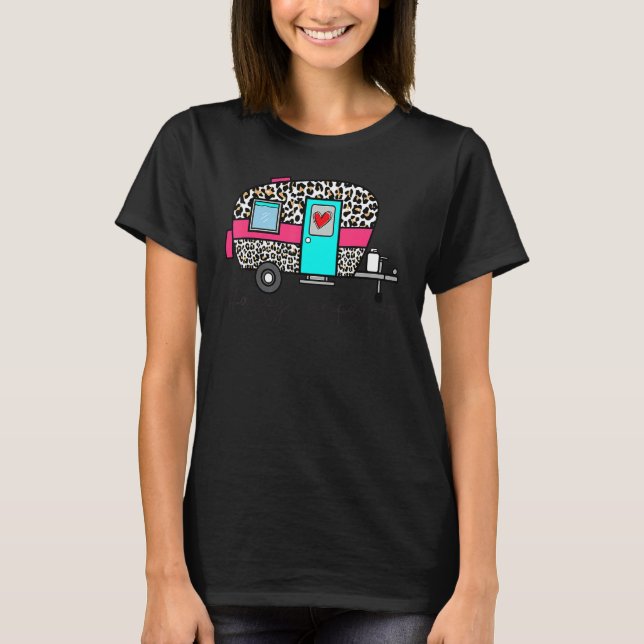 Camper Happy Summer Camp Camping Leopard  Glamping T-Shirt (Front)