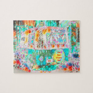 Camper Hippie Retro Art  Find Your Groove And Vibe Jigsaw Puzzle