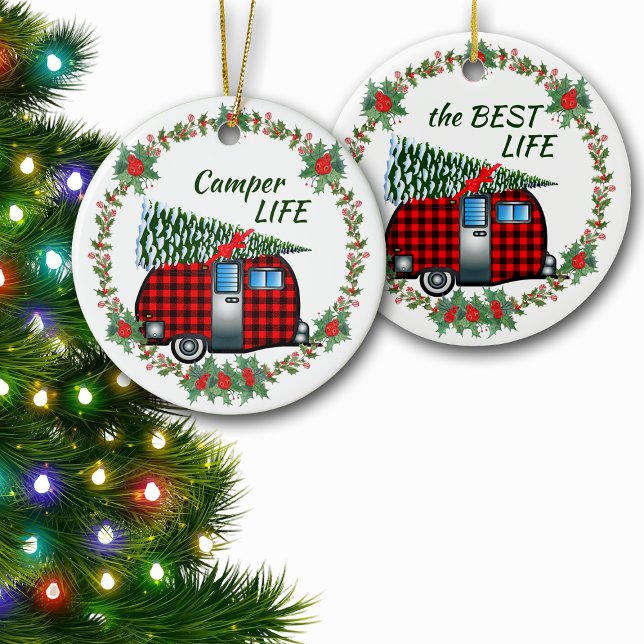 Camper Life Best Life Retro Christmas Ceramic Ornament (Creator Uploaded)