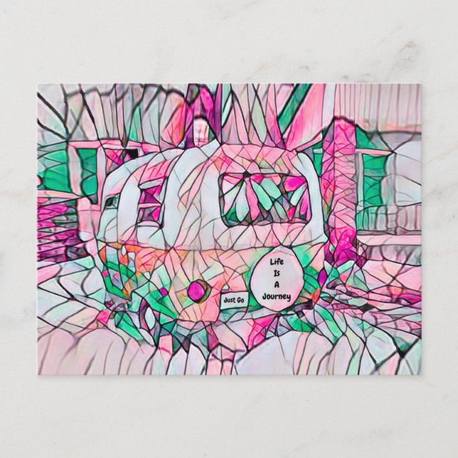 Camper Life Is A Journey Just Go Pink Green Hippie Postcard (Front)