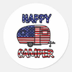 Camper Merica American Happy Pride Flag 4th Of Jul Classic Round Sticker