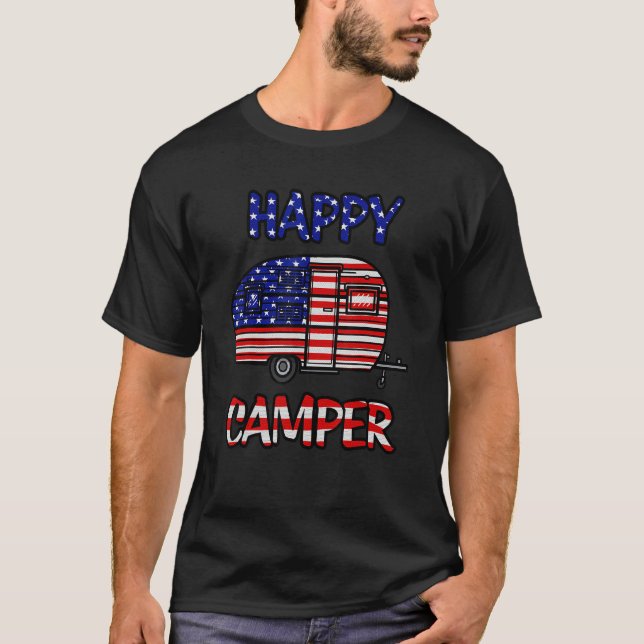 Camper Merica American Happy Pride Flag 4th Of Jul T-Shirt (Front)