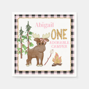 Camper Pink Buffalo 1st Birthday with Moose Napkin