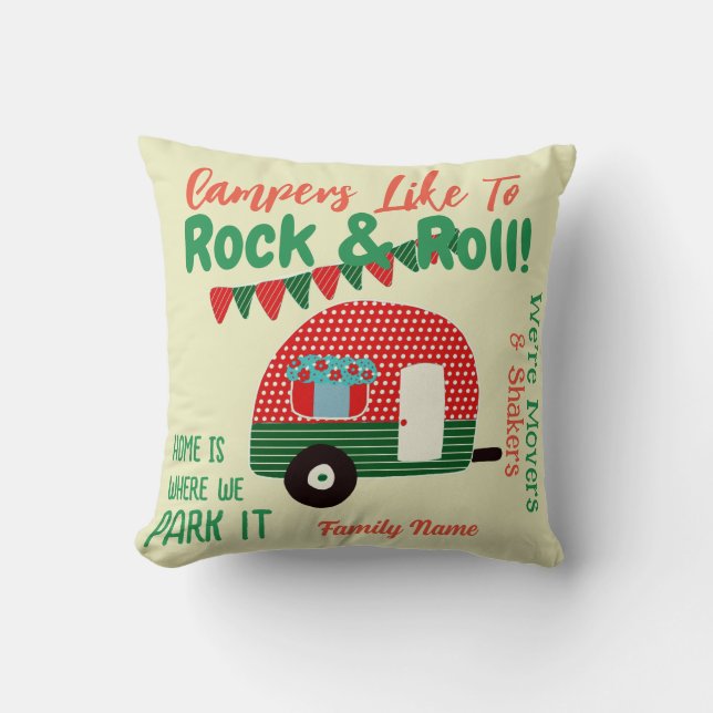 Camper Quotes Pillow - retro red green Customizabl (Front)