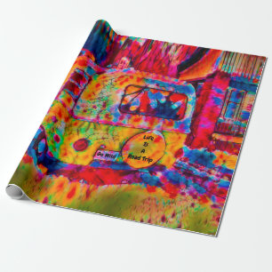 Camper Retro Hippie Colorful Life Is A Road Trip Wrapping Paper