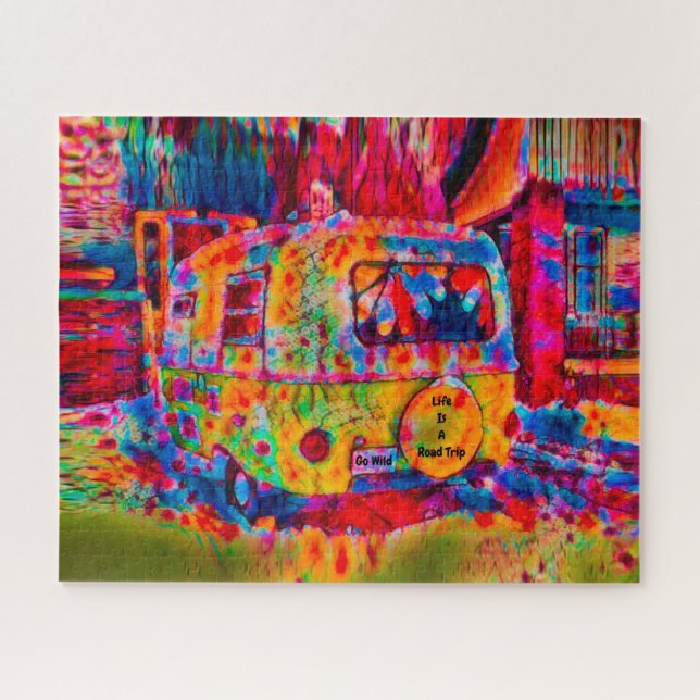 Camper Retro Hippie Colourful Life Is A Road Trip Jigsaw Puzzle (Horizontal)