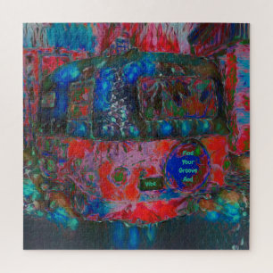 Camper Retro Hippie Find Your Groove And Vibe Jigsaw Puzzle