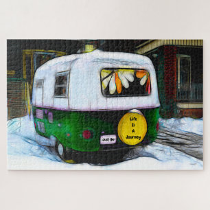 Camper Retro Hippie Life Is A Journey Just Go Jigsaw Puzzle