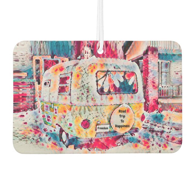 Camper Retro Hippie Road Trip To Happiness Freedom Car Air Freshener (Front)