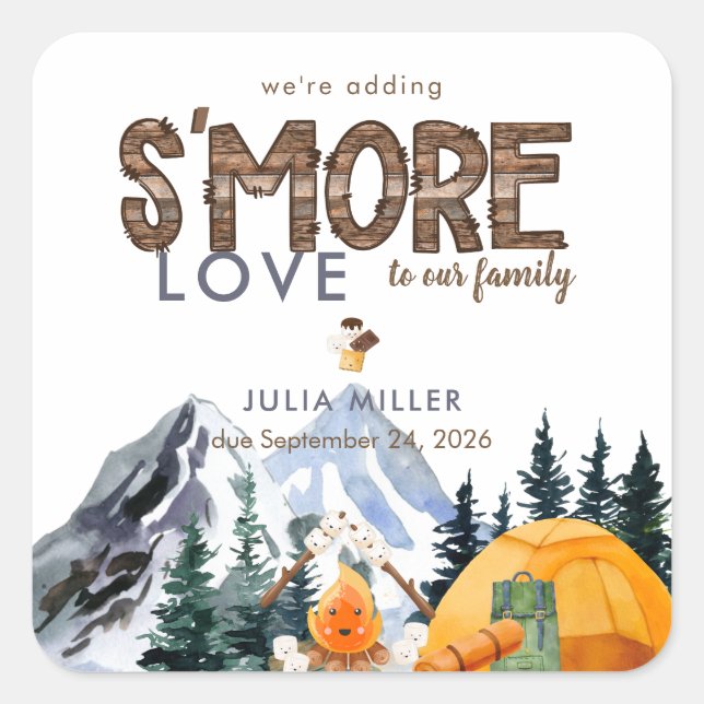  Camper | Rustic Baby Shower Favour Square Sticker (Front)